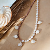 African Shell + Pearl Bead Necklace with Rhodonite or Aventurine Beads