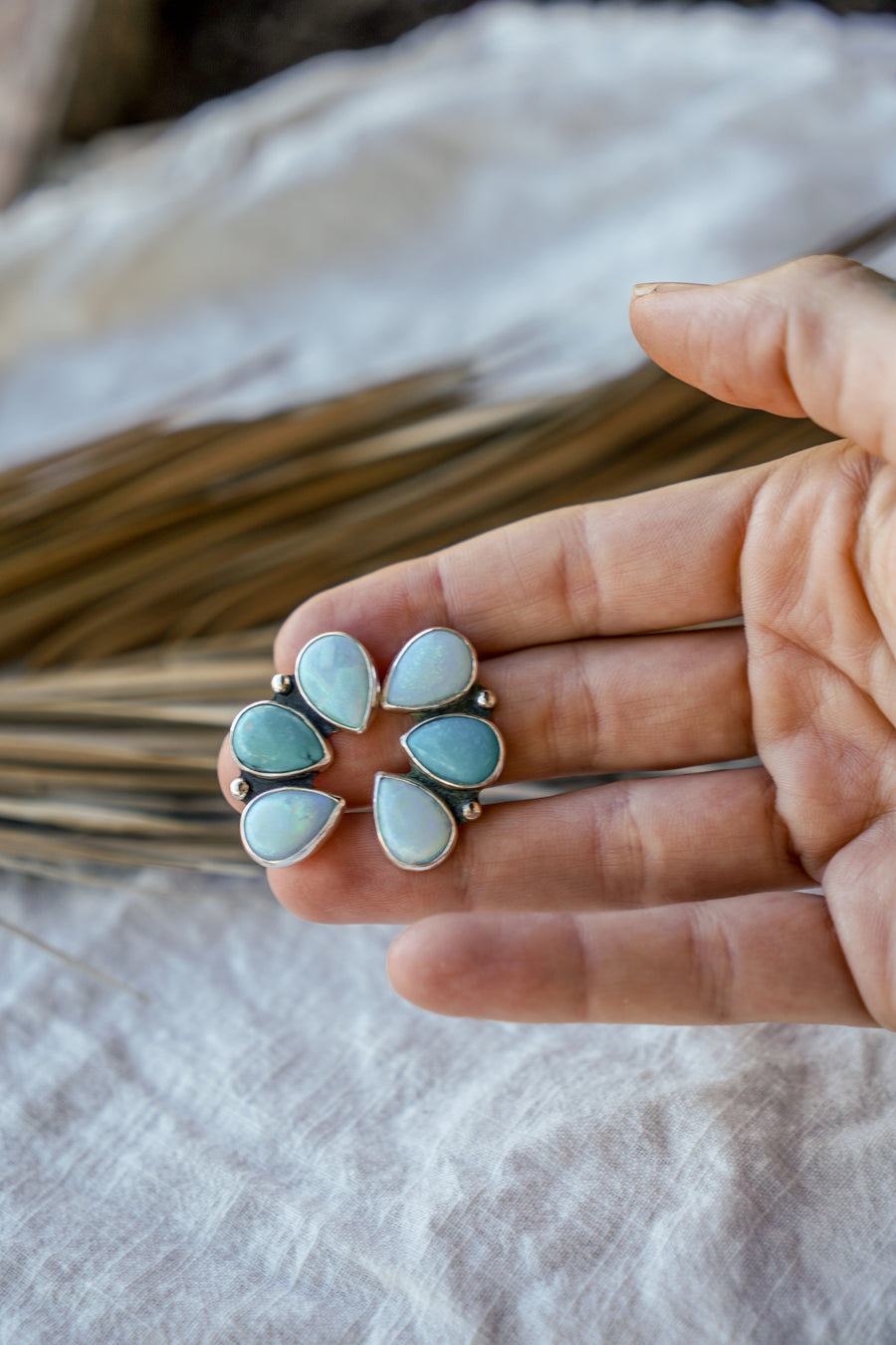 Statement Earrings in Sterling Opal & Hubei Turquoise