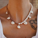 African Shell + Pearl Bead Necklace with Rhodonite or Aventurine Beads