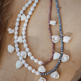 African Shell + Pearl Bead Necklace with Rhodonite or Aventurine Beads