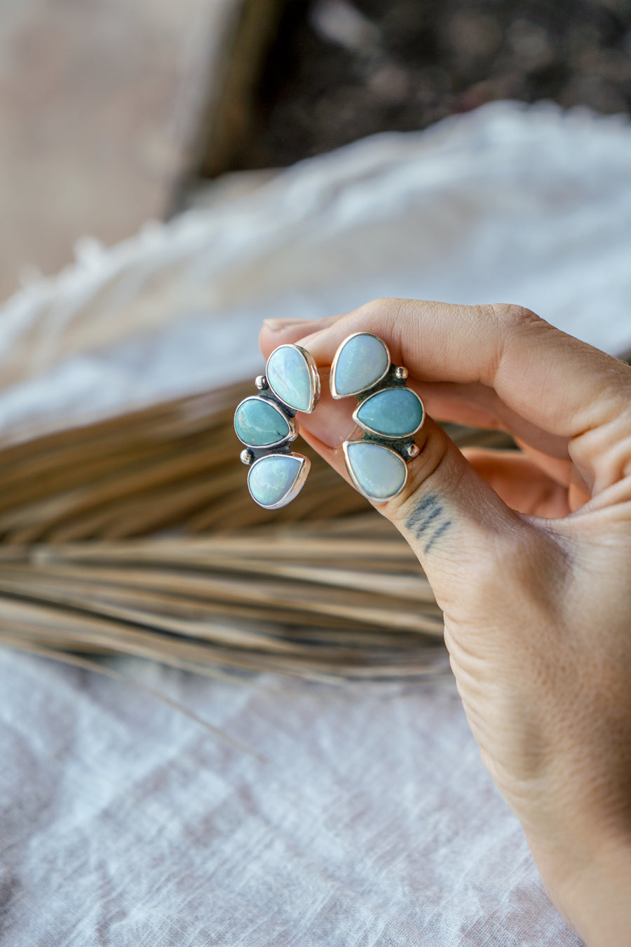 Statement Earrings in Sterling Opal & Hubei Turquoise