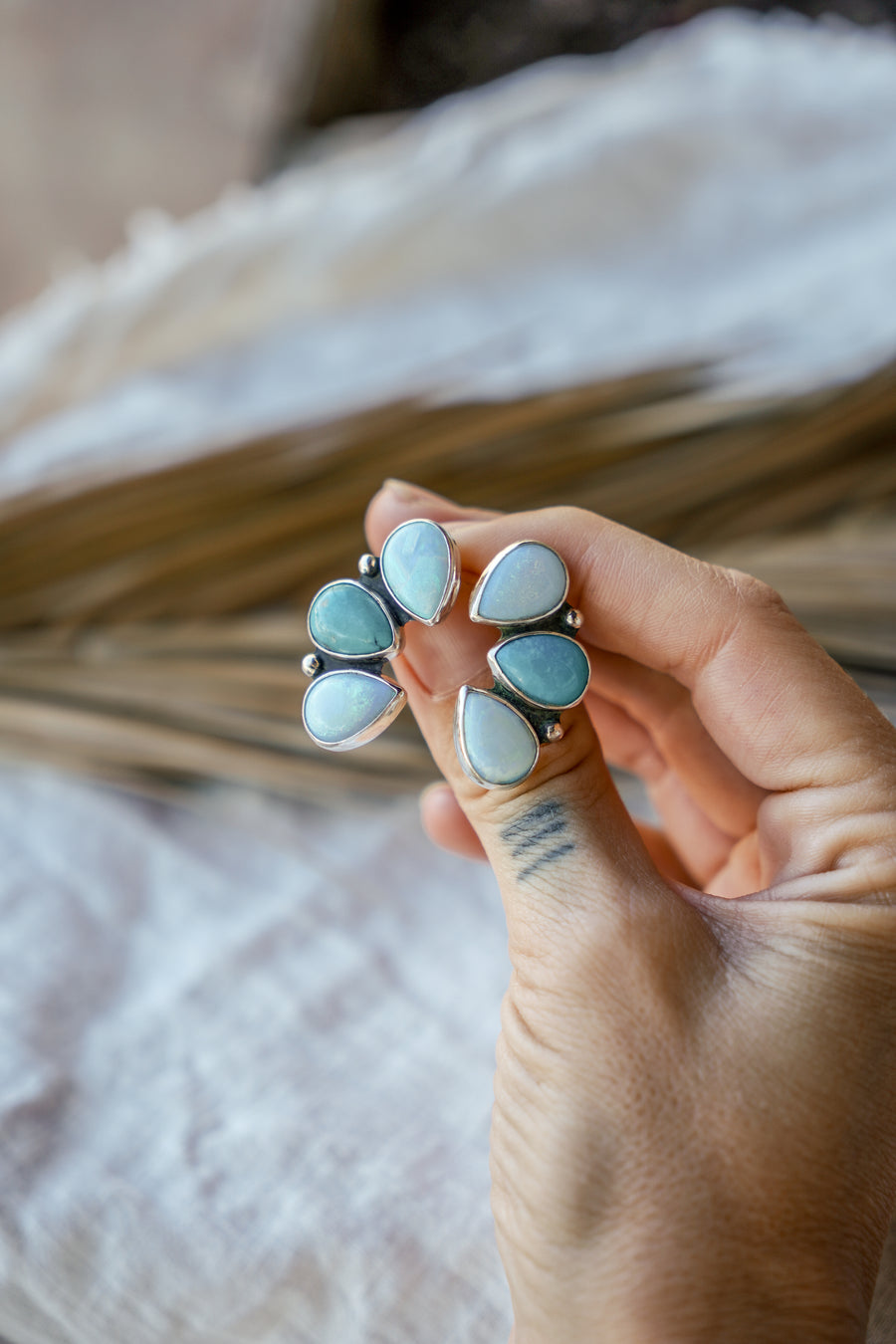 Statement Earrings in Sterling Opal & Hubei Turquoise