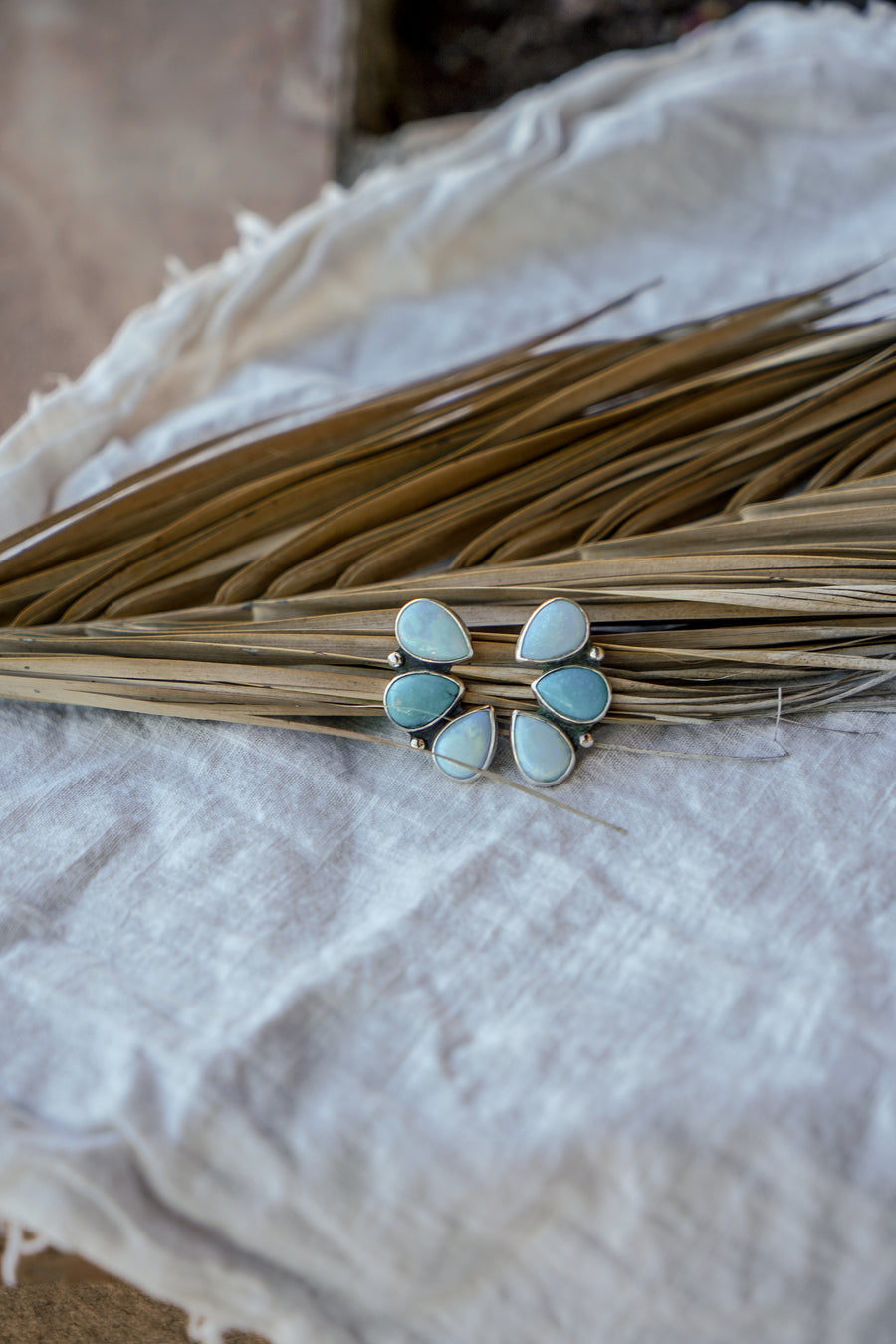 Statement Earrings in Sterling Opal & Hubei Turquoise
