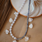 African Shell + Pearl Bead Necklace with Rhodonite or Aventurine Beads