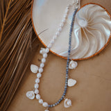 African Shell + Pearl Bead Necklace with Rhodonite or Aventurine Beads