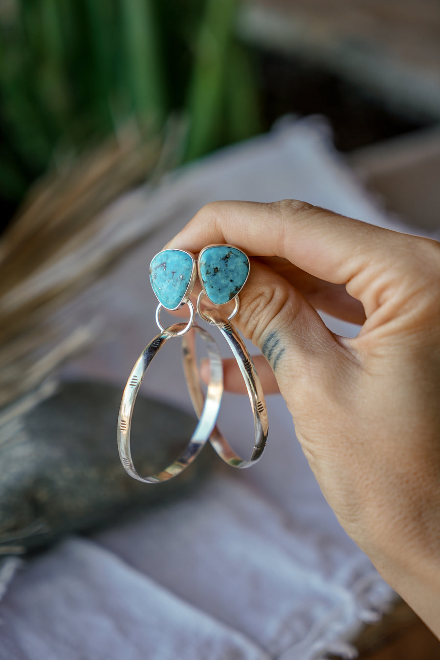 Stud Hoop Earrings in Sonoran Gem Turquoise