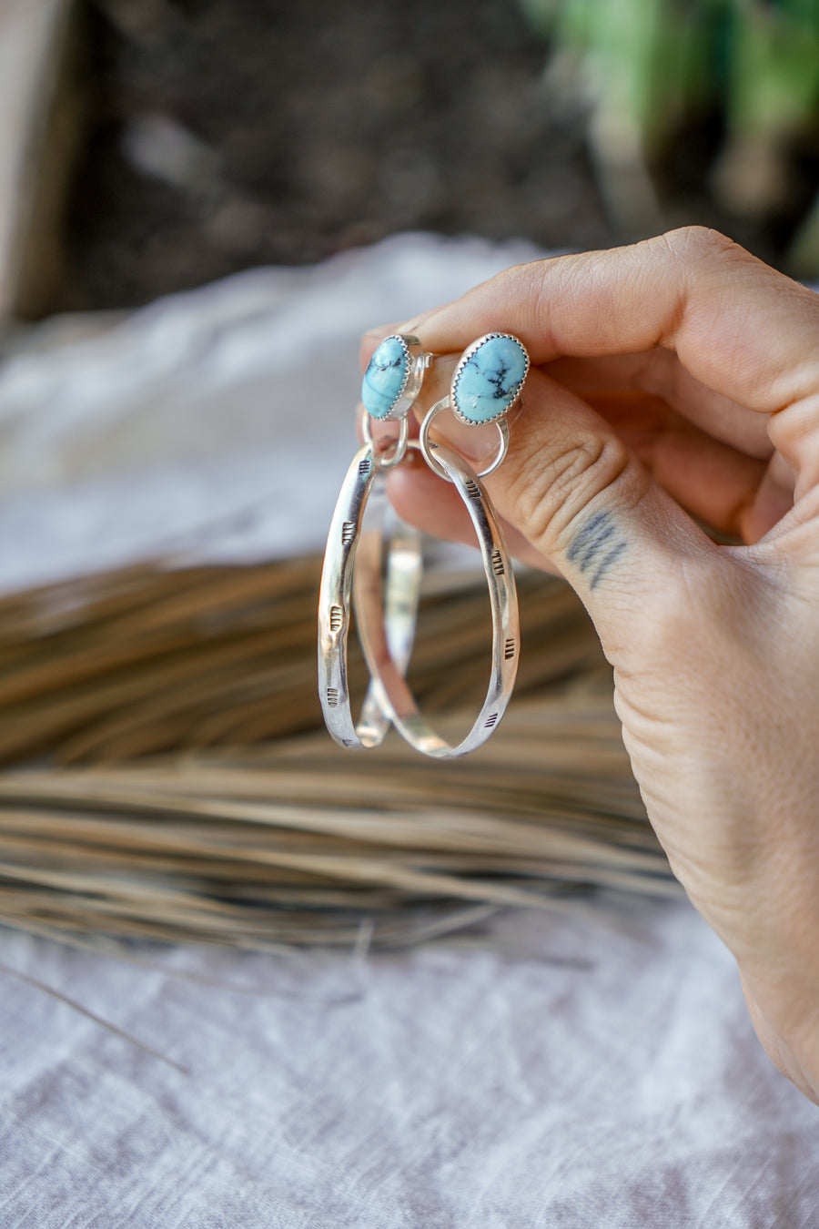 Stud Hoop Earrings in Kingman Turquoise