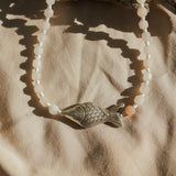 The Silver Current Necklace with Peach Moonstone