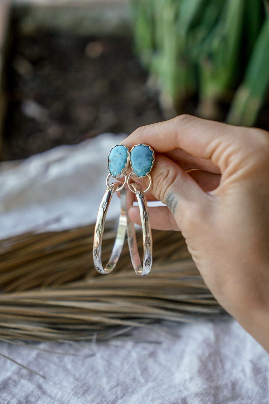 Stud Hoop Earrings in Sonoran Gem Turquoise