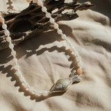 The Silver Current Necklace with Peach Moonstone