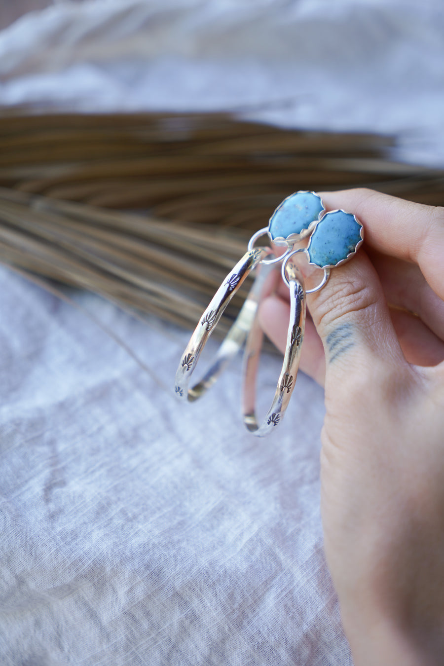 Stud Hoop Earrings in Sonoran Gem Turquoise