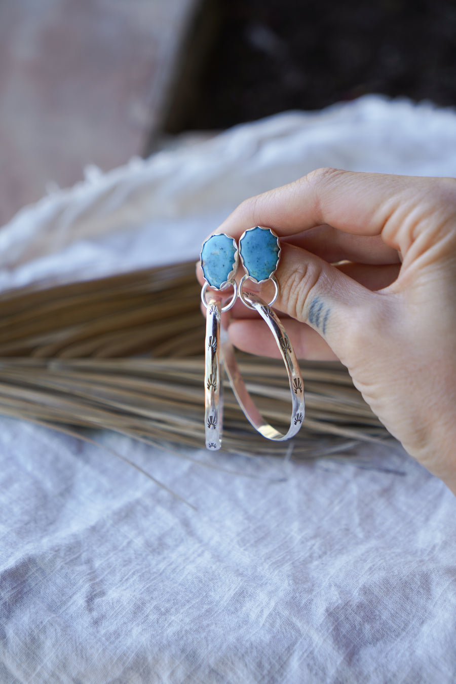 Stud Hoop Earrings in Sonoran Gem Turquoise