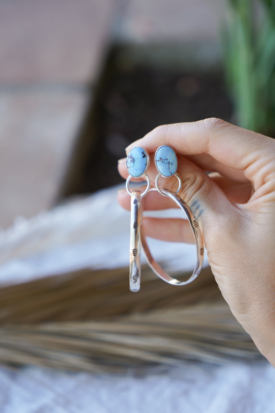Stud Hoop Earrings in Golden Hills Turquoise