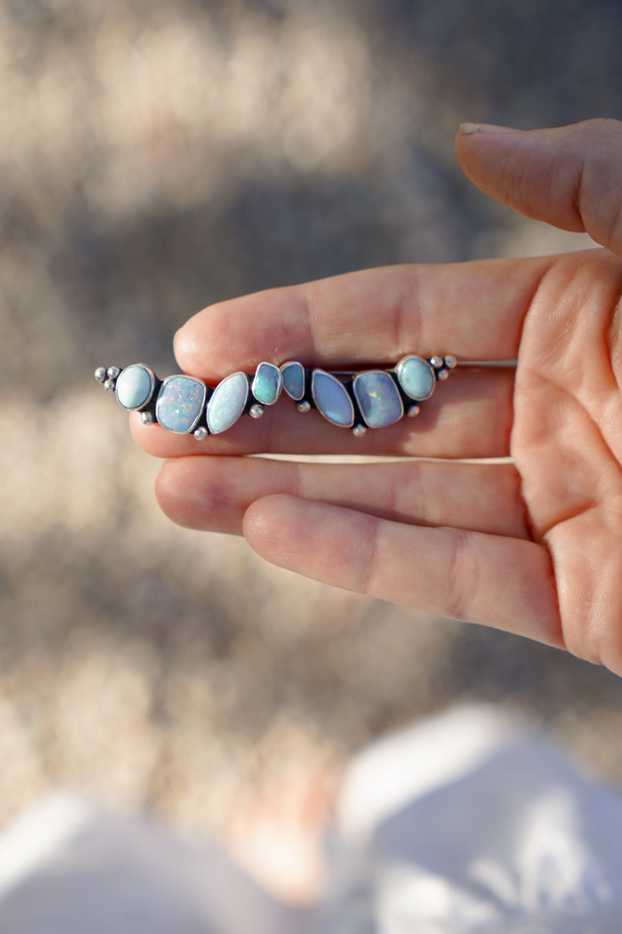 Ear Crawlers in Boulder Opal Doublet, Sterling Opal, & Larimar