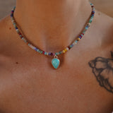 Rainbow Bead Necklace w/ Carico Lake Turquoise