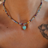 Rainbow Bead Necklace w/ Carico Lake Turquoise