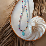 Rainbow Bead Necklace w/ Carico Lake Turquoise