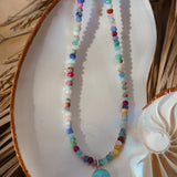 Rainbow Bead Necklace w/ Carico Lake Turquoise