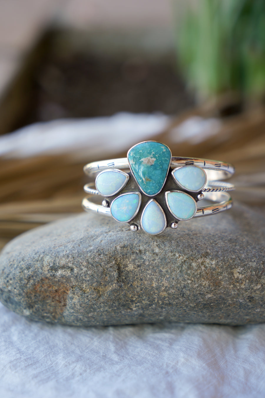 Statement Cuff in Whitewater Turquoise & Sterling Opal