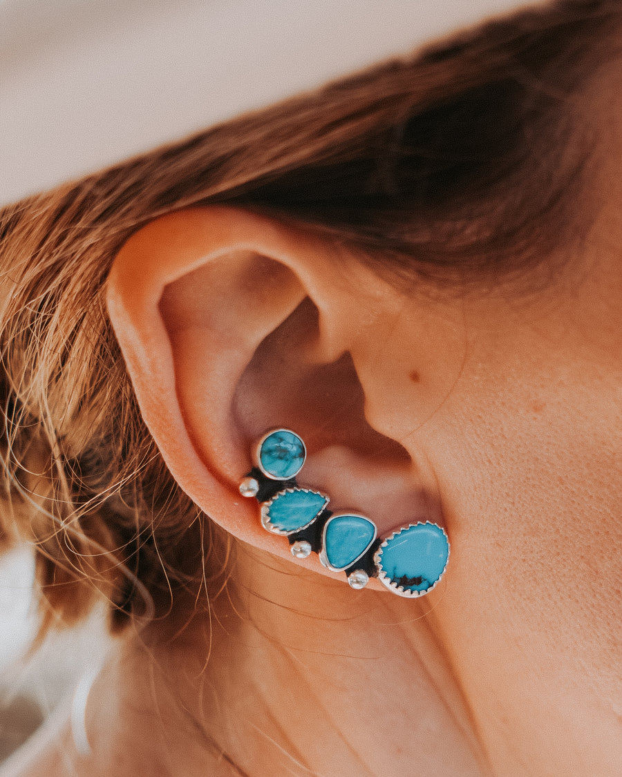 Ear Crawlers +Stud Combo in Egyptian & Hubei Turquoise