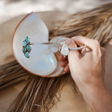Boho Neck Cuff in Hubei + Golden Hills Turquoise & Rainbow Moonstone