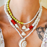 Bead Necklace in Freshwater Pearl, Quartz, & African Shell