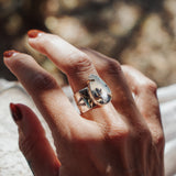 Wide Band Traveler Ring in Scenic Agate w/ 14k Gold-Fill Prong (Size 8.75)