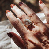 Wide Band Traveler Ring in Scenic Agate w/ 14k Gold-Fill Prong (Size 7.25)