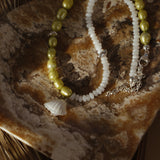 Bead Necklace in Freshwater Pearl, Quartz, & African Shell