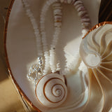 Vintage Puka Shell Necklace with Quartz & Shiva Eye Shell