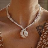 Vintage Puka Shell Necklace with Quartz & Shiva Eye Shell