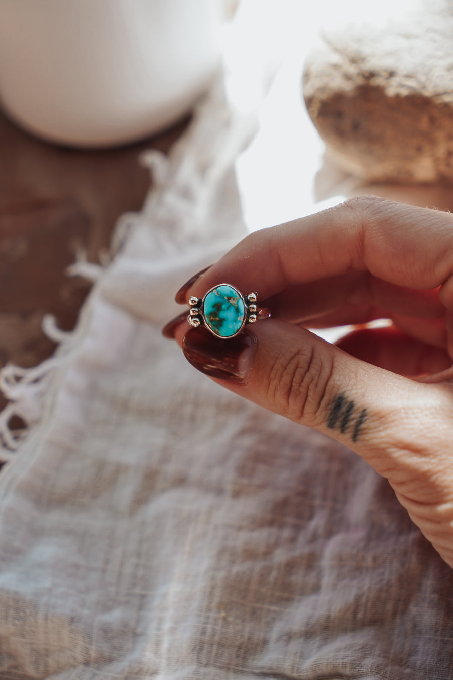 Ellipsis Ring in Sonoran Mountain Turquoise (Size 6)