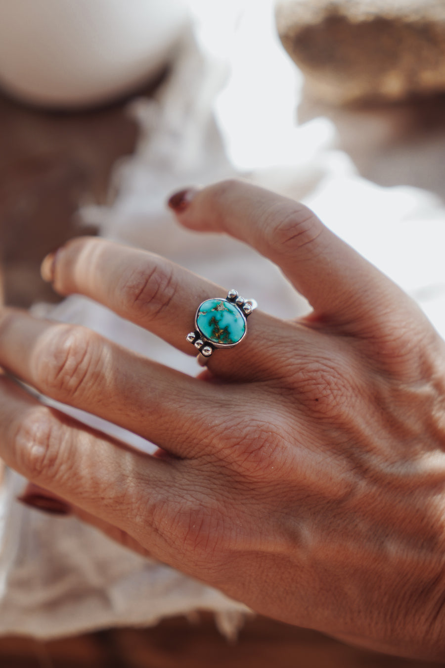 Ellipsis Ring in Sonoran Mountain Turquoise (Size 6)