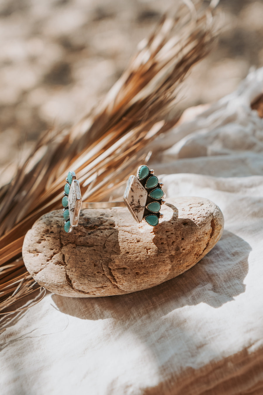 Cluster Wrap Cuff in White Buffalo & Kingman Turquoise