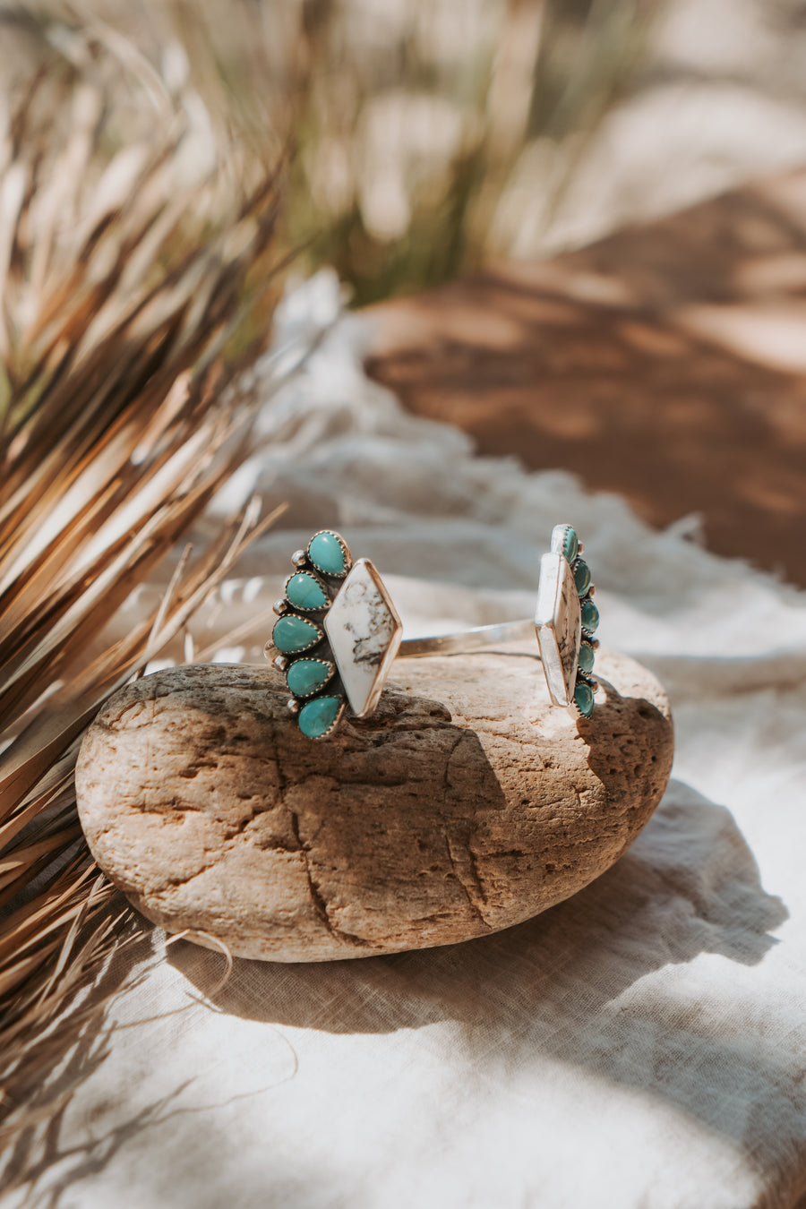 Cluster Wrap Cuff in White Buffalo & Kingman Turquoise