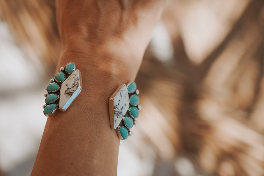 Cluster Wrap Cuff in White Buffalo & Kingman Turquoise