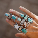 Cairn Ring in Campitos Turquoise, Herkimer Diamond, & Healer Quartz (Size 8)