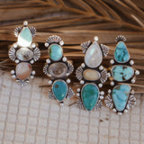 Cairn Ring in Campitos Turquoise, Herkimer Diamond, & Healer Quartz (Size 8)