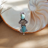 Cairn Ring in Tyrone Turquoise + Herkimer Diamond (Size 7)