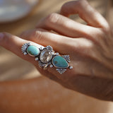Cairn Ring in Tyrone Turquoise + Herkimer Diamond (Size 7)