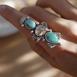 Cairn Ring in Tyrone Turquoise + Herkimer Diamond (Size 7)