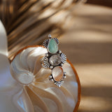 Cairn Ring in Campitos Turquoise, Herkimer Diamond, & Healer Quartz (Size 8)