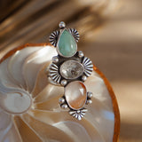 Cairn Ring in Campitos Turquoise, Herkimer Diamond, & Healer Quartz (Size 8)