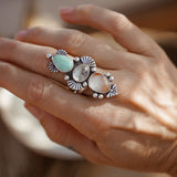 Cairn Ring in Campitos Turquoise, Herkimer Diamond, & Healer Quartz (Size 8)
