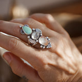 Cairn Ring in Campitos Turquoise, Herkimer Diamond, & Healer Quartz (Size 8)
