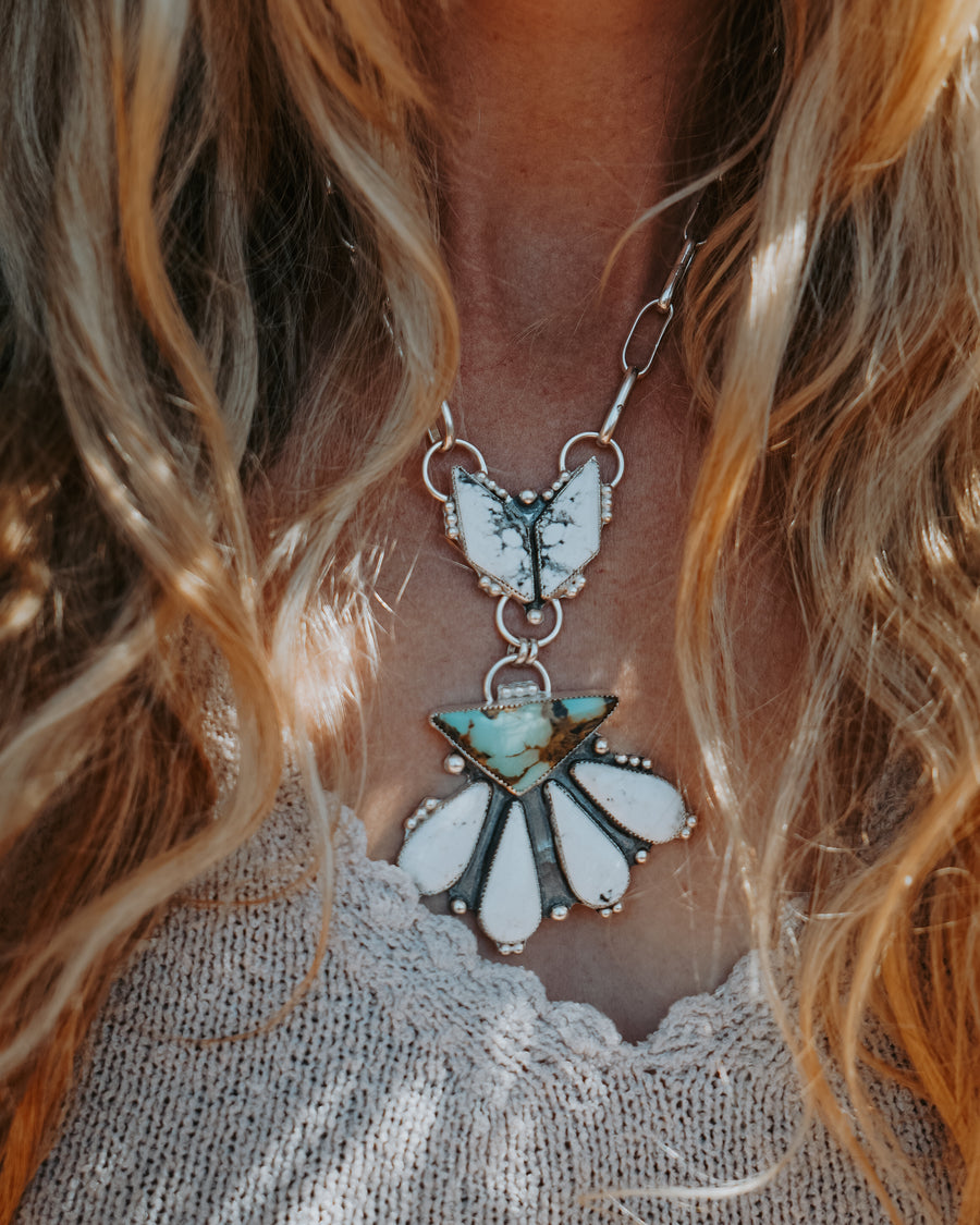 Statement Necklace in White Buffalo & Tyrone Turquoise