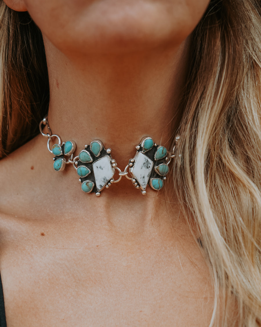 Statement Choker in White Buffalo & Kingman Turquoise