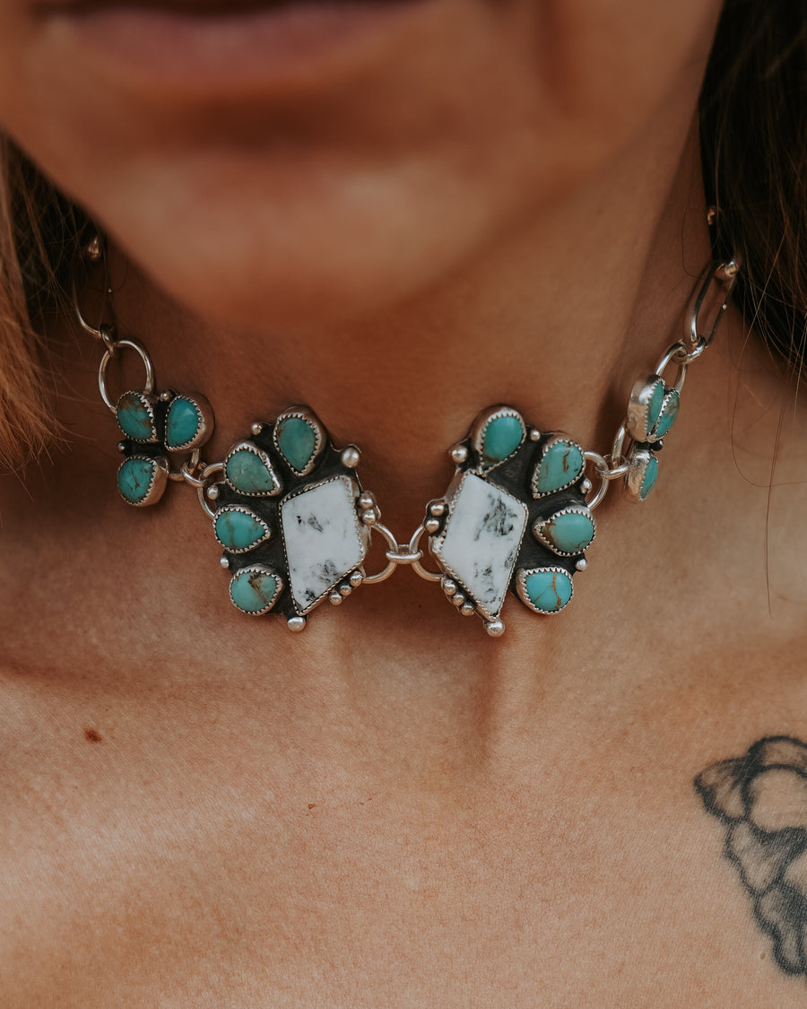 Statement Choker in White Buffalo & Kingman Turquoise