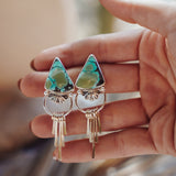 Stud Earrings in Hubei Turquoise with Sterling Silver Fringe