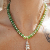 The Spire Shell in Jade + Mother of Pearl Chain